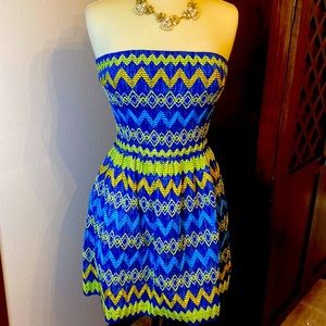 Anna Be thread patterned dress strapless wflared shirt fruited thru waist size M